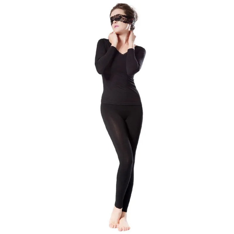 Women Deep V Neck Warm Thermal Underwear Long Johns Set Tops Pant Pajama SetsSM6