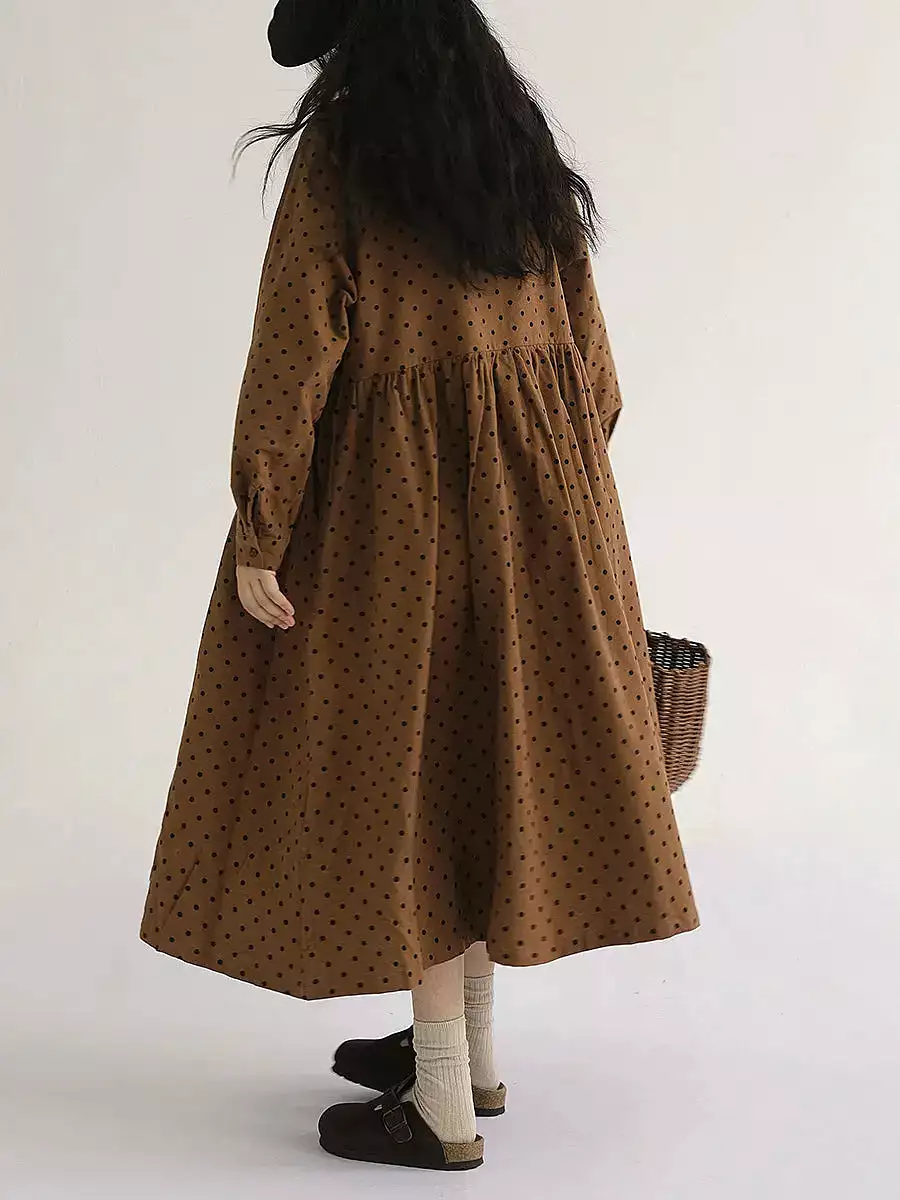 Women Dot Pleat Long Sleeve Dress