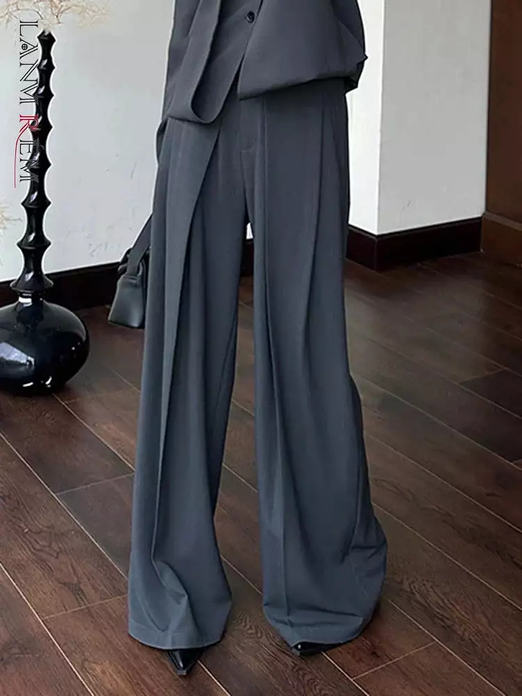 Women High Waist Full Length Fold Wide Leg Pant Female 2023 Autumn New