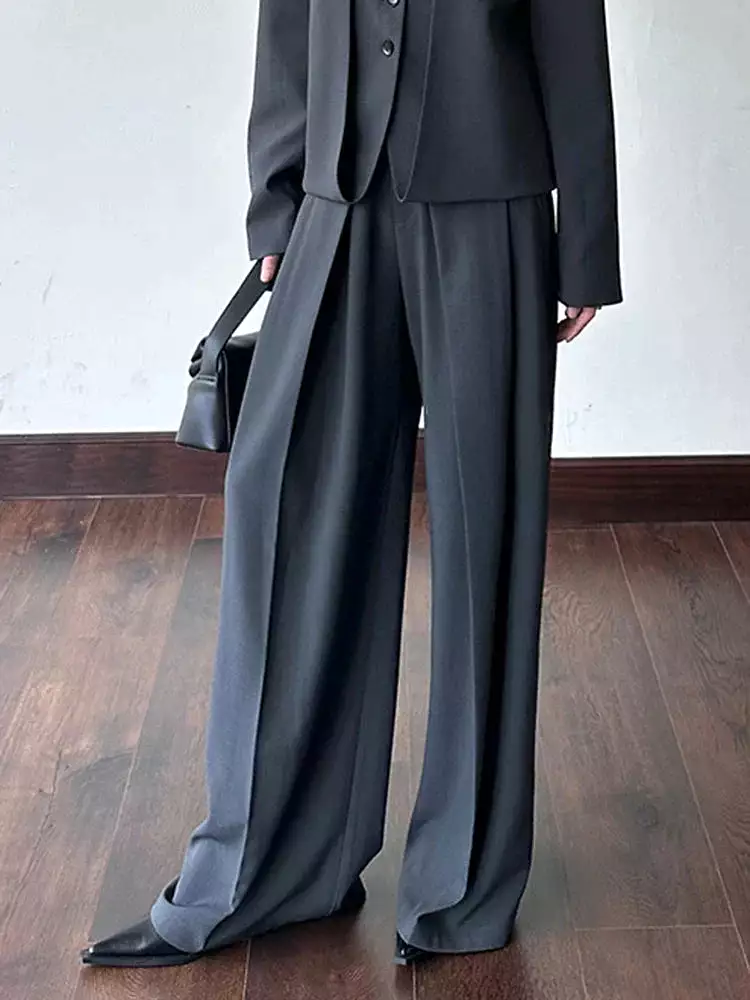 Women High Waist Full Length Fold Wide Leg Pant Female 2023 Autumn New