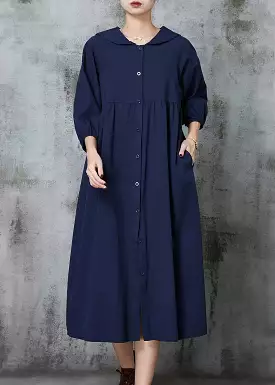 Women Navy Oversized Cotton Maxi Dresses Summer JK1007