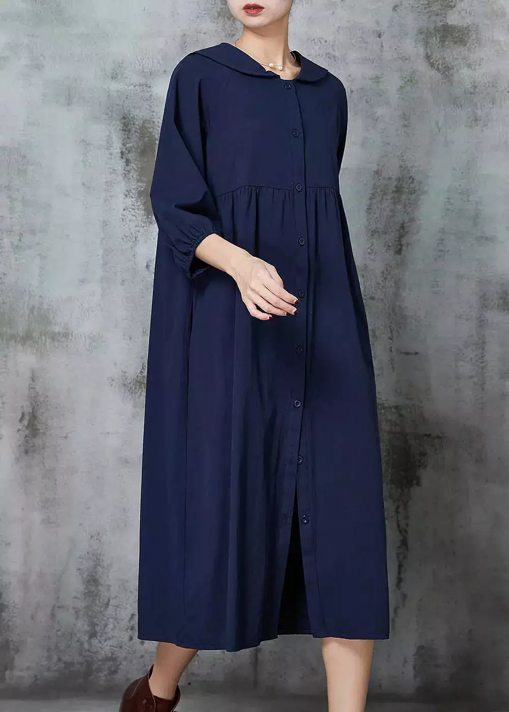 Women Navy Oversized Cotton Maxi Dresses Summer JK1007