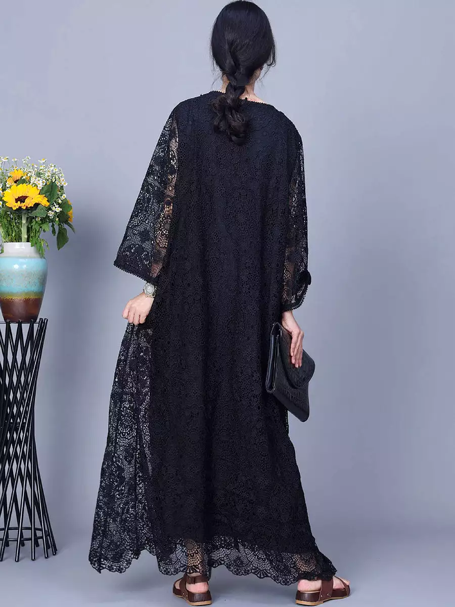 Women Summer Artsy Lace Spliced Maxi Dress KL1017