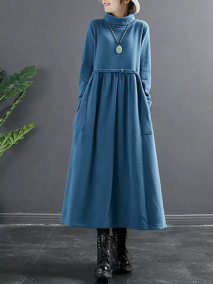 Women Turtleneck Draped Long Dress