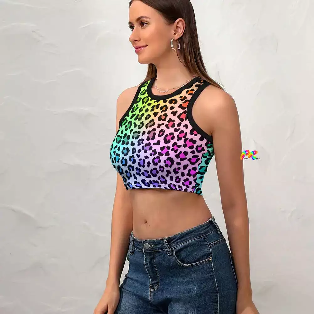 Women's Colorful Leopard Cropped Tank Top