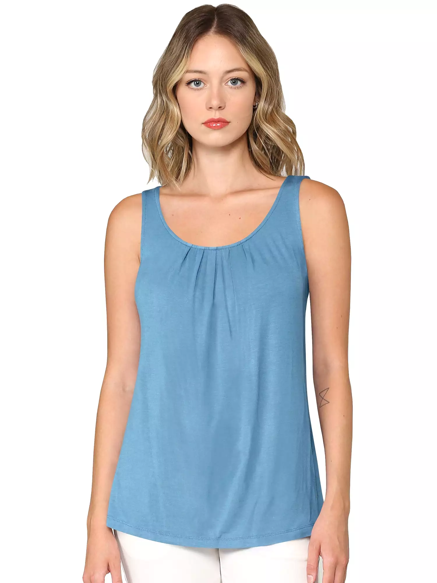 Women's Pleated Front Scoop Neck Shell Tank