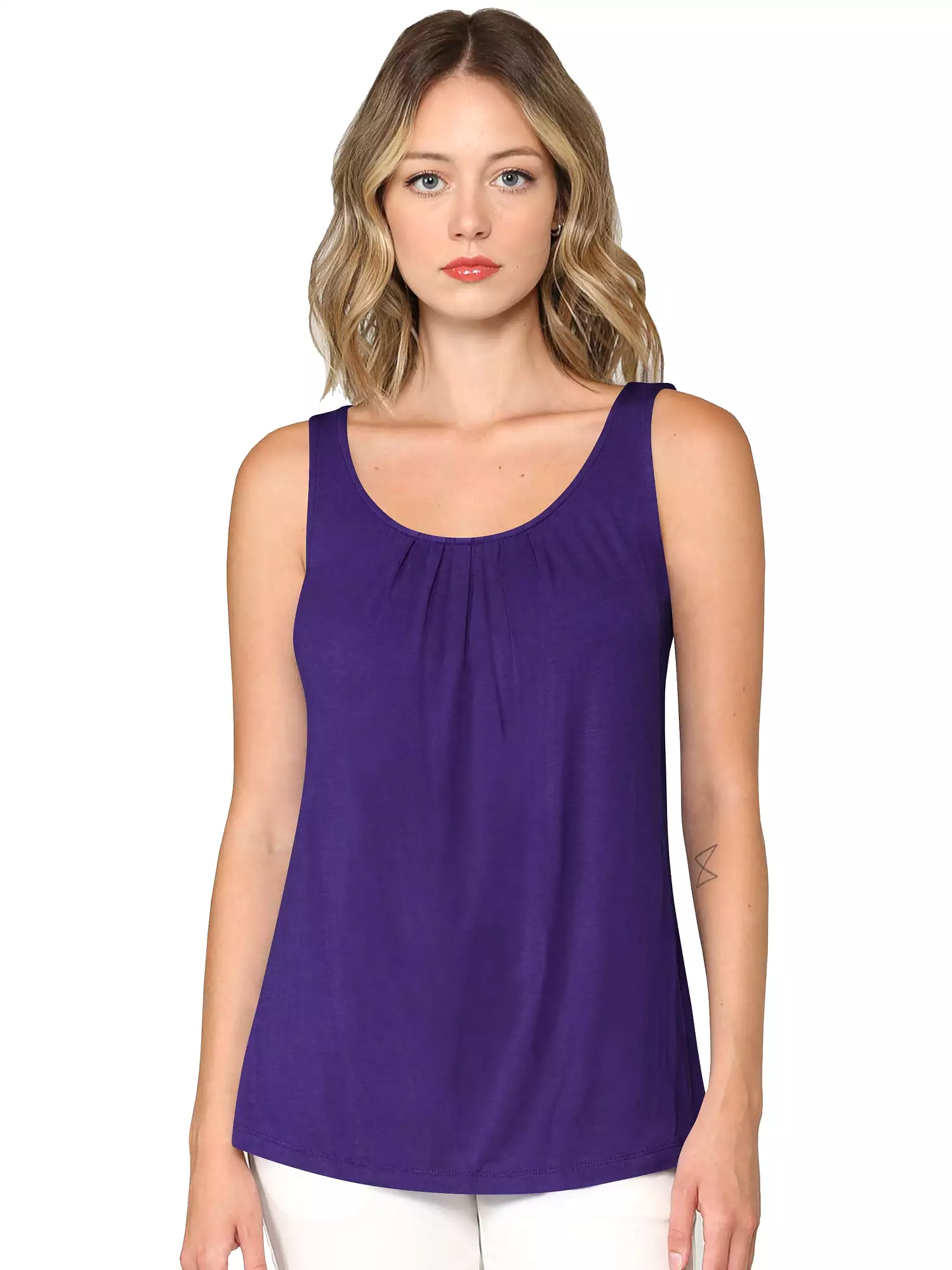 Women's Pleated Front Scoop Neck Shell Tank